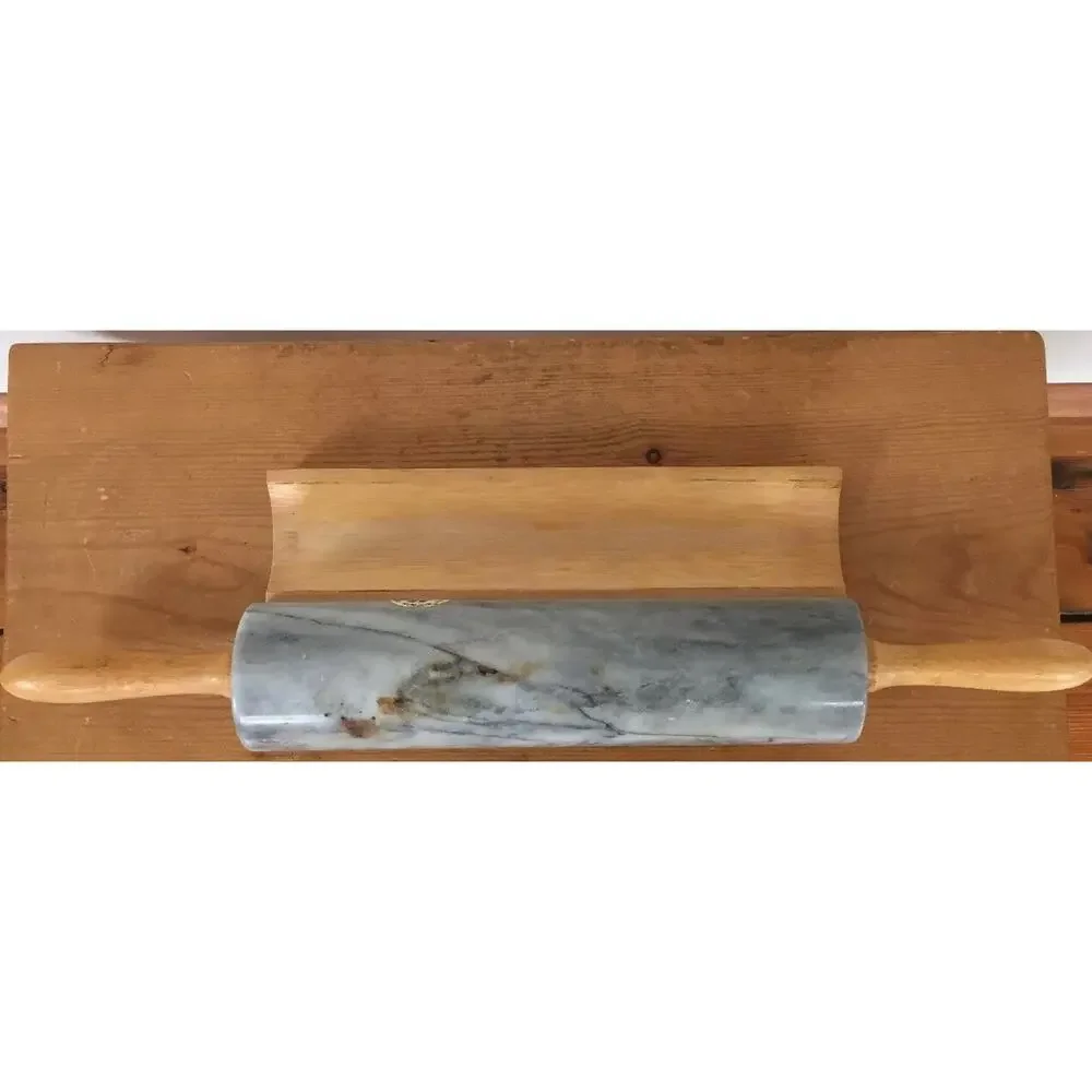 Vtg Gourmet Kitchen Himark Solid Marble Pastry Dough Baking Rolling Pin w Stand